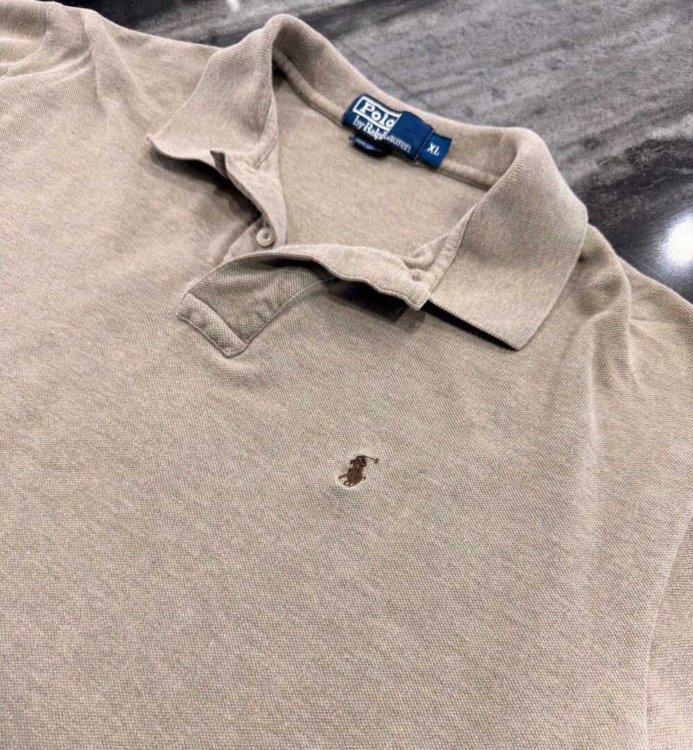 Polo Ralph Lauren Mens XL Beige Tan Short Sleeve Mesh Polo Shirt Pony Logo